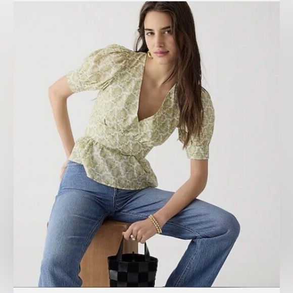 J. Crew V Neck Puff Sleeve Blouse Size 16 - Picture 3 of 9